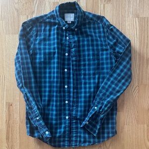 American Eagle Navy and Teal Plaid Shirt